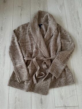 GAP Taupe Shawl-Collar Belted Knit Cardigan